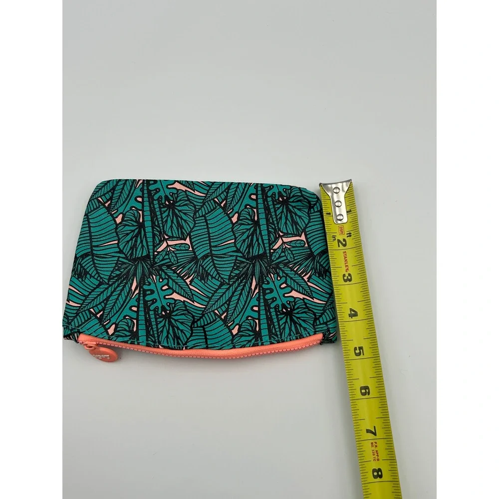 Ipsy Tropical Palm Leaf Makeup Bag Teal Pink Zippered Cosmetic Pouch